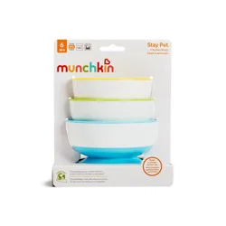 Munchkin® Stay Put Suction Bowls With 3 Snap-On Lids, (Blue, Green, Mint)