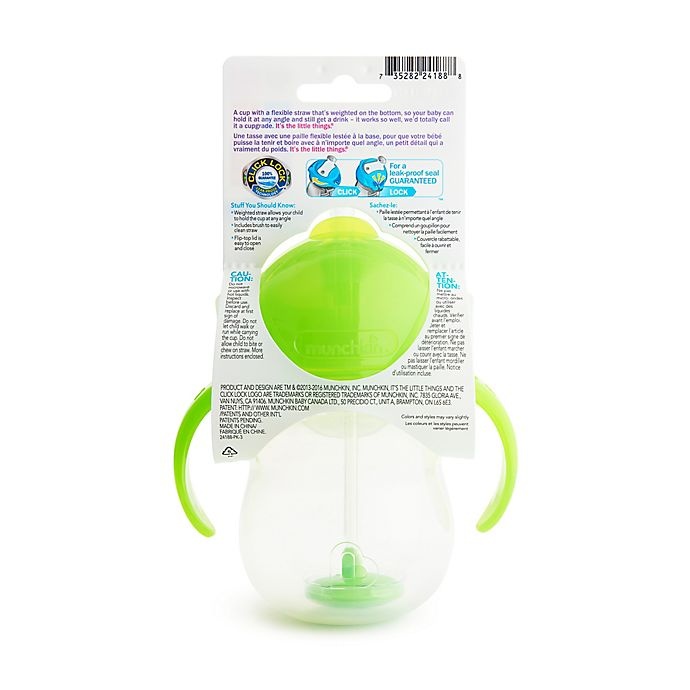 slide 6 of 8, Munchkin Click-Lock Weighted Flexi-Straw Cup - Green, 7 oz