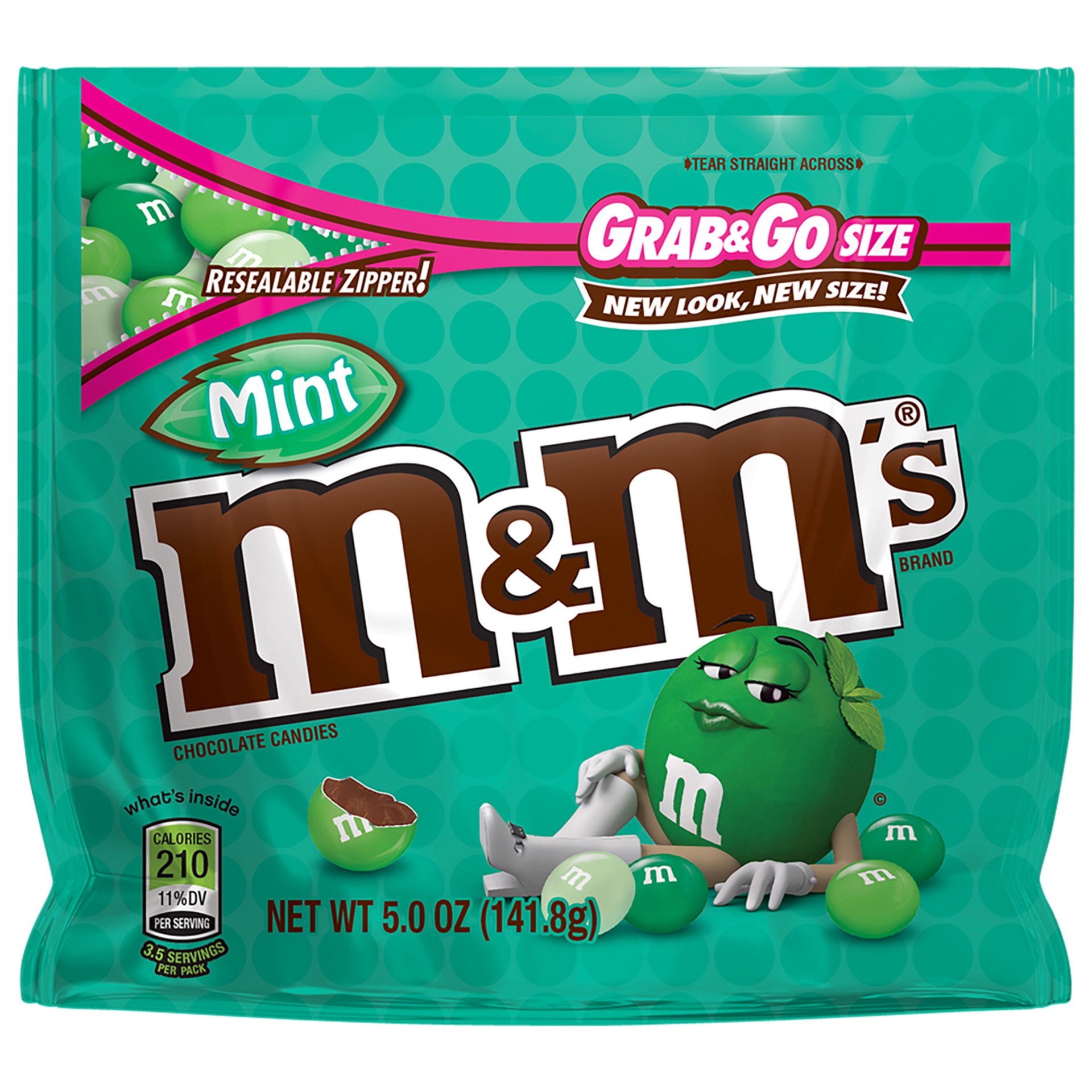 slide 1 of 3, M&M's Mint Dark Chocolate Candy Grab & Go Size 5-Ounce Bag, 5 oz