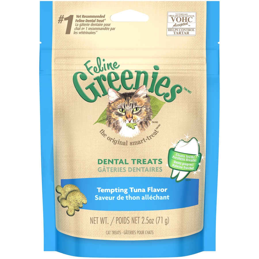 slide 1 of 9, Greenies Feline Tempting Tuna Flavor Dental Cat Treats, 2.5 oz