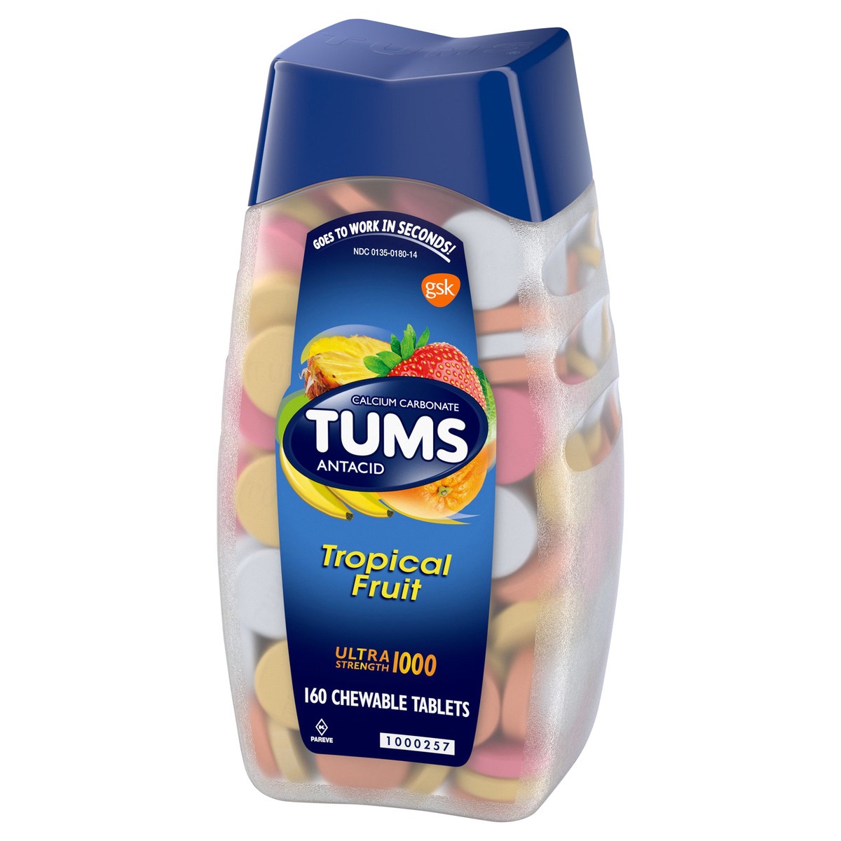 slide 3 of 9, TUMS Chewable Antacid Tablets for Ultra Strength Heartburn Relief, Tropical Fruit - 160 Count, 160 ct