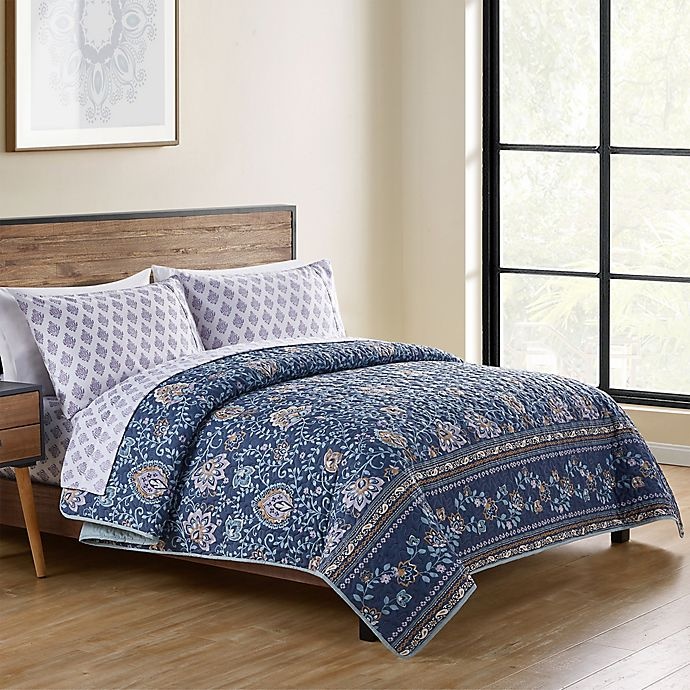 slide 2 of 5, VCNY Home Haidee Damask Full XL Quilt Set - Navy, 5 ct