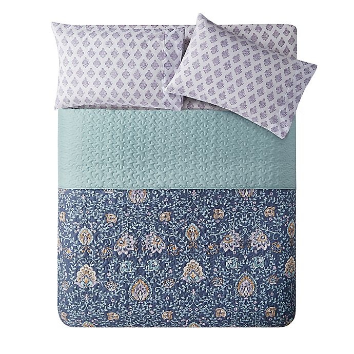 slide 3 of 5, VCNY Home Haidee Damask Full XL Quilt Set - Navy, 5 ct