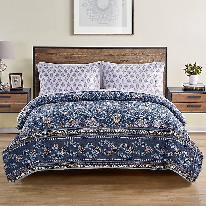 slide 1 of 5, VCNY Home Haidee Damask Full XL Quilt Set - Navy, 5 ct