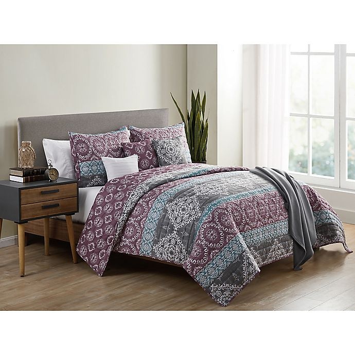 slide 3 of 8, VCNY Home Cairo Reversible Quilt Set - Grey, 7 ct