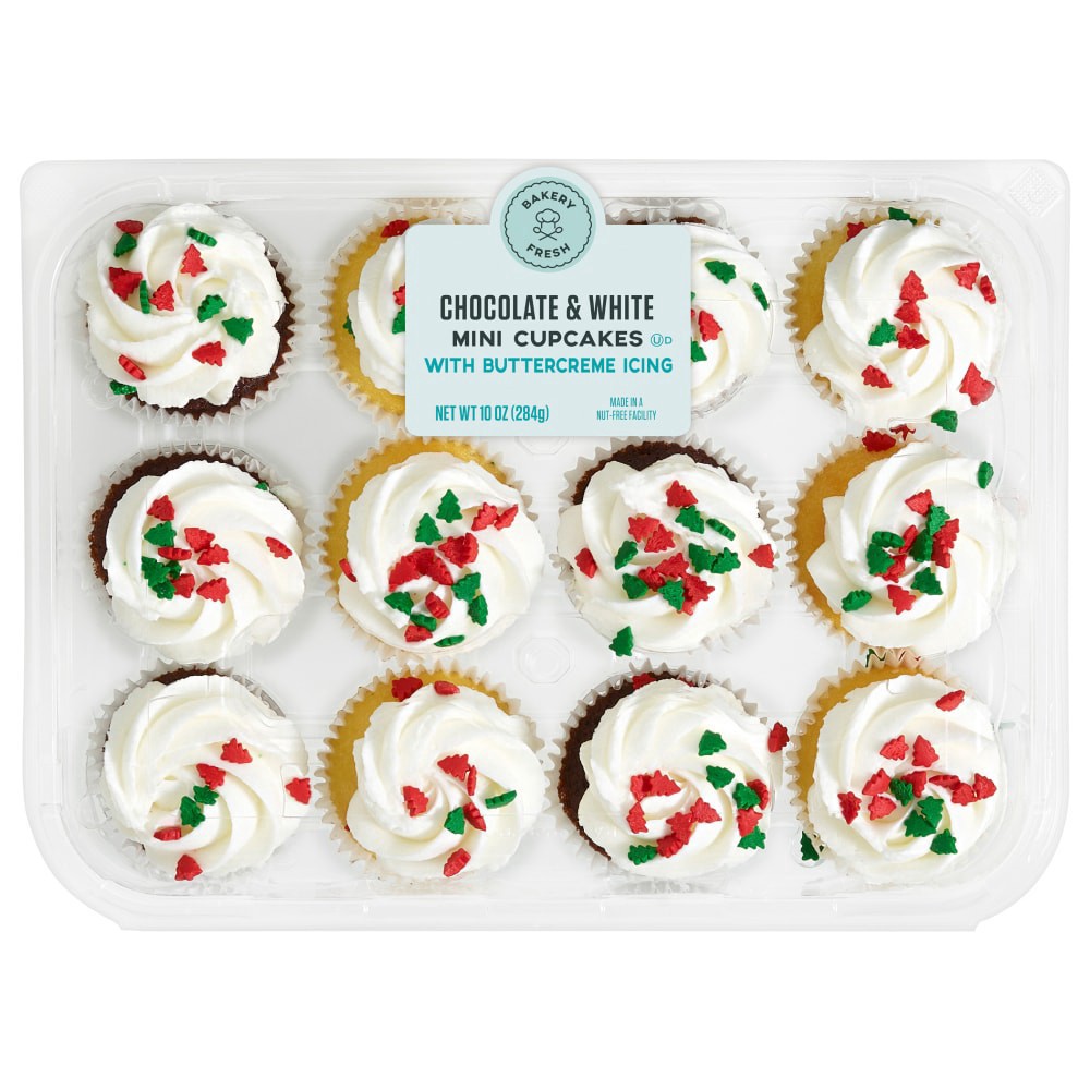 slide 1 of 2, Bakery Fresh Christmas Chocolate Mini Cupcakes, 12 ct