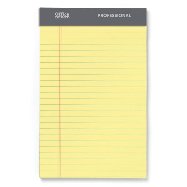 slide 5 of 6, Office Depot Brand Professional Perforated Pads, 5'' X 8'', Narrow Ruled, 50 Sheets Per Pad, Canary, Pack Of 8 Pads, 8 ct