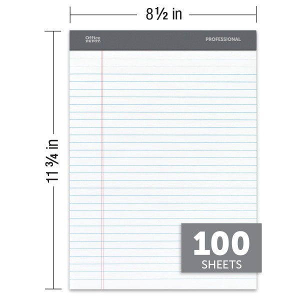 slide 2 of 5, Office Depot Brand Perforated Pad, Wide Ruled, White, 100 ct; 8 1/2 in x 11 3/4 in