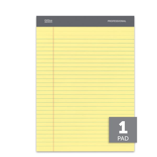 slide 5 of 5, Office Depot Brand Perforated Pad, Wide Ruled, Canary, 100 ct; 8 1/2 in x 11 3/4 in