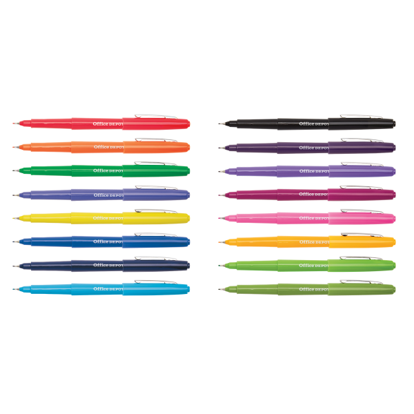 slide 6 of 10, Office Depot Brand Felt-Tip Porous Pens, Medium Point, 1.0 Mm, Assorted Colors, Pack Of 16, 16 ct