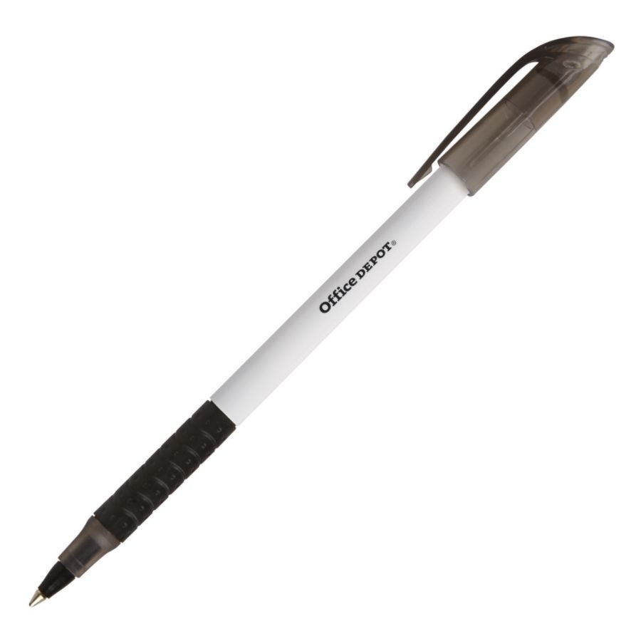 slide 2 of 2, Office Depot Brand Grip Ballpoint Pens, Medium Point, 1.0 Mm, White Barrel, Black Ink, Pack Of 12, 12 ct