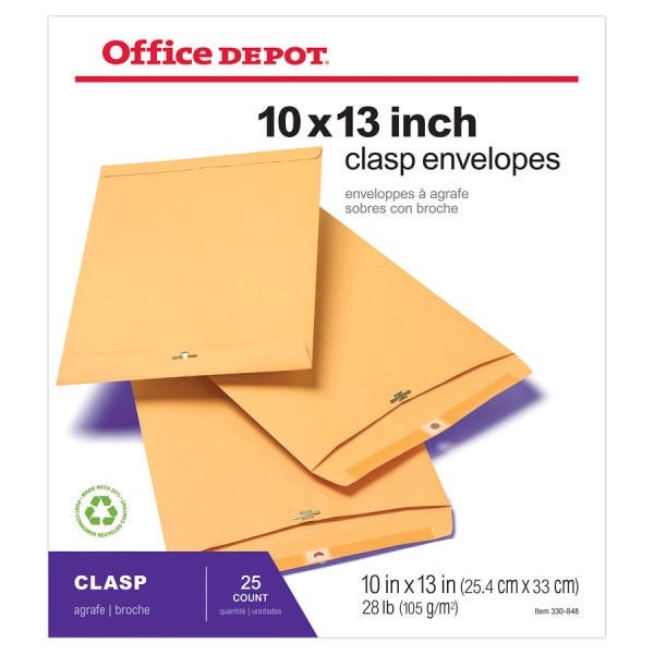 slide 2 of 4, Office Depot Brand 10" X 13" Manila Envelopes, Clasp Closure, Brown Kraft, Box Of 25, 25 ct