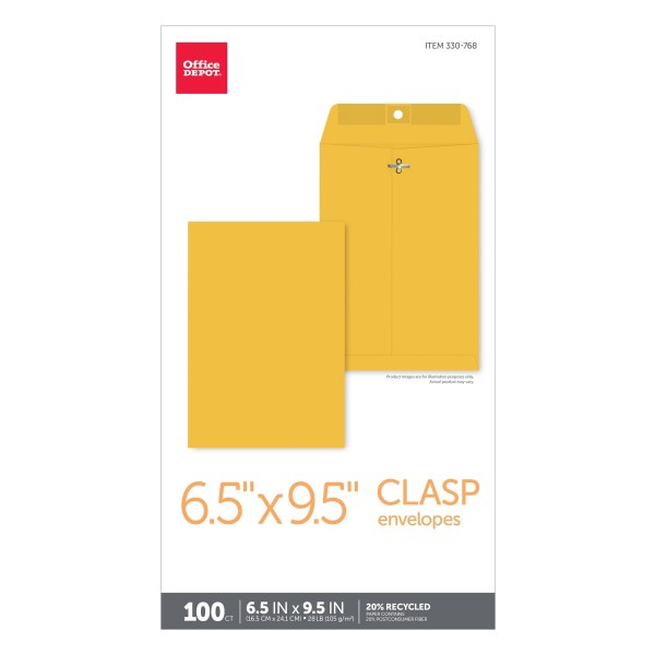 slide 3 of 4, Office Depot Brand Clasp Envelopes, Brown, 100 ct; 6 1/2 in x 9 1/2 in