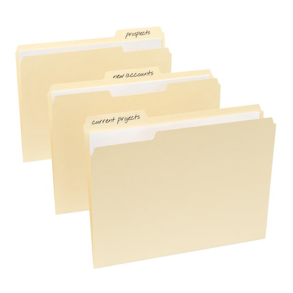 slide 5 of 5, Office Depot File Folders, 1/3 Cut, Letter Size, 30% Recycled, Manila, Pack Of 100 Folders, 100 ct