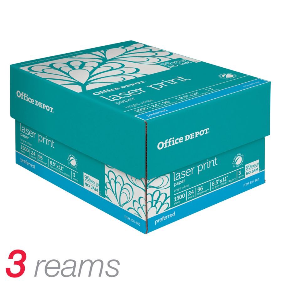 slide 2 of 3, Office Depot Laser Print Paper, Letter Size, 30% Recycled, 3 ct