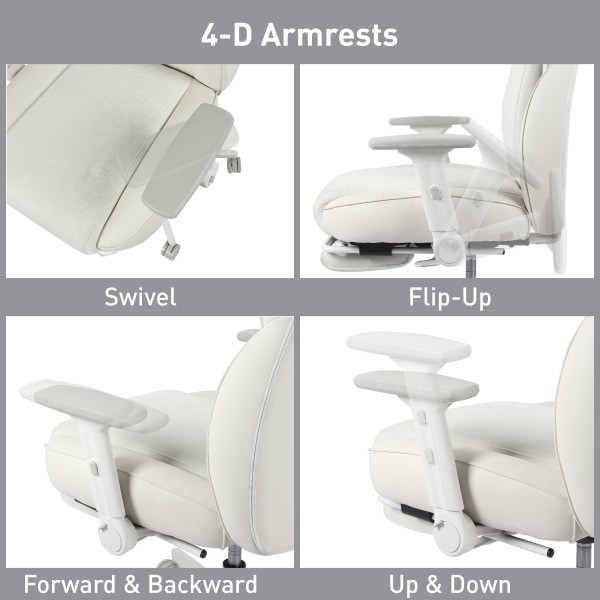 slide 2 of 10, RS Gaming™ Saphira Ergonomic Fabric/Vegan Leather High-Back Gaming Chair With Footrest, Warm White, BIFMA Compliant, 1 ct