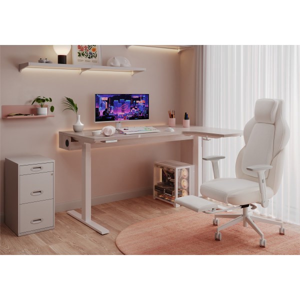 slide 10 of 10, RS Gaming™ Saphira Ergonomic Fabric/Vegan Leather High-Back Gaming Chair With Footrest, Warm White, BIFMA Compliant, 1 ct