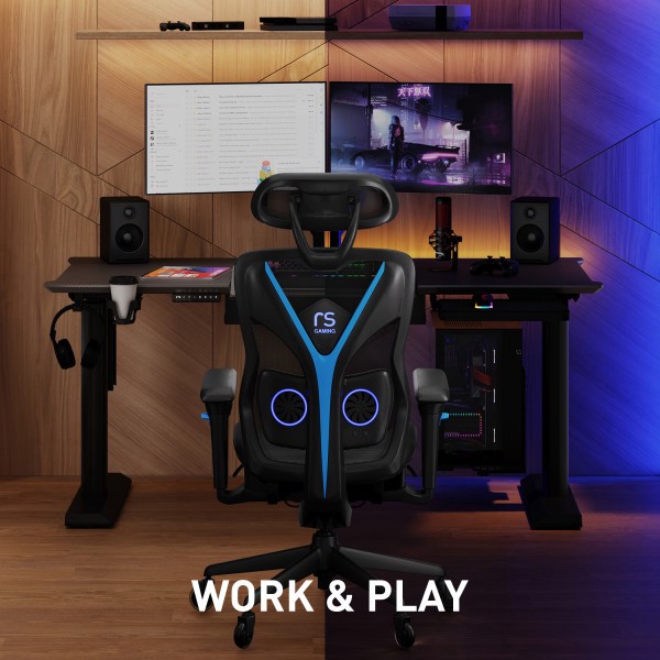 slide 4 of 10, Rs Gaming Eonix Ergonomic Mesh/Vegan Leather High-Back Active Chair & Footstool, Black/Blue, 1 ct