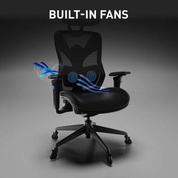 slide 8 of 10, Rs Gaming Eonix Ergonomic Mesh/Vegan Leather High-Back Active Chair & Footstool, Black/Blue, 1 ct