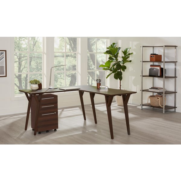 slide 3 of 10, Realspace Trezza 62"W L-Shaped Desk, Warm Walnut, 1 ct