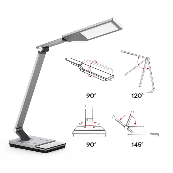 slide 7 of 10, WORKPRO Led Usb Desk Lamp With Qi Certified Wireless Charger And Timer, 17-1/2"H, Brushed Metal/Gray, 1 ct