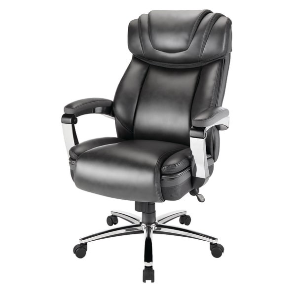 slide 3 of 8, Realspace Axton Big & Tall Bonded Leather High-Back Chair, Dark Gray/Chrome, 1 ct