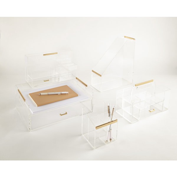 slide 2 of 2, Realspace Acrylic Desk Caddy With Drawer, 6-7/8"H X 12-1/2"W X 5-3/8"D, Clear/Gold, 1 ct