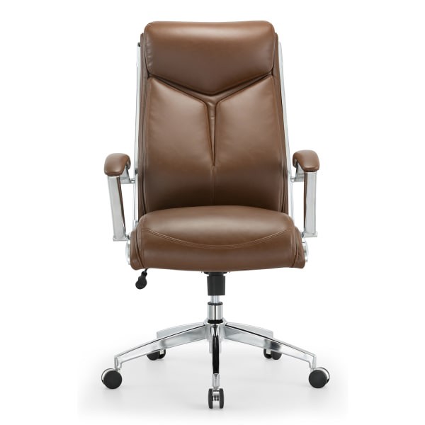 slide 3 of 10, Realspace Modern Comfort Verismo Bonded Leather High-Back Executive Chair, Brown/Chrome, 1 ct