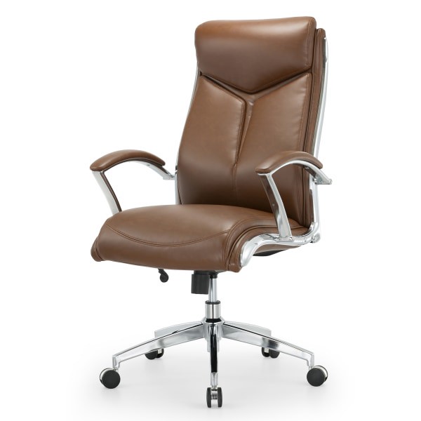 slide 4 of 10, Realspace Modern Comfort Verismo Bonded Leather High-Back Executive Chair, Brown/Chrome, 1 ct