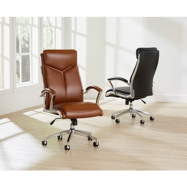 slide 7 of 10, Realspace Modern Comfort Verismo Bonded Leather High-Back Executive Chair, Brown/Chrome, 1 ct