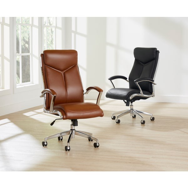 slide 8 of 10, Realspace Modern Comfort Verismo Bonded Leather High-Back Executive Chair, Brown/Chrome, 1 ct