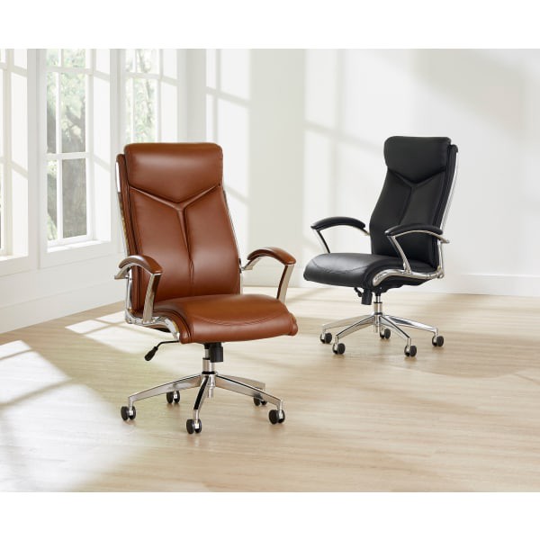slide 3 of 9, Realspace Modern Comfort Verismo Bonded Leather High-Back Executive Chair, Black/Chrome, 1 ct