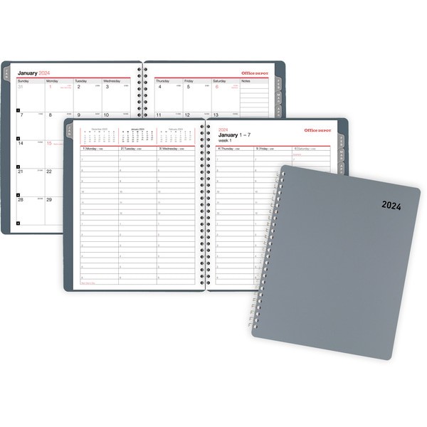 Office Depot Brand Weekly/Monthly Planner, 7" X 9", Silver, January To December 2024, Od712100 7