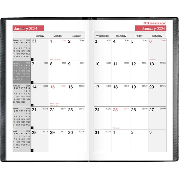 Office Depot Brand Monthly Planner, 31/2'' X 6'', Black, January To