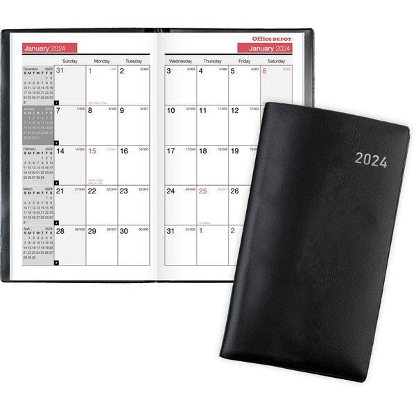 Office Depot Brand Monthly Planner, 31/2'' X 6'', Black, January To