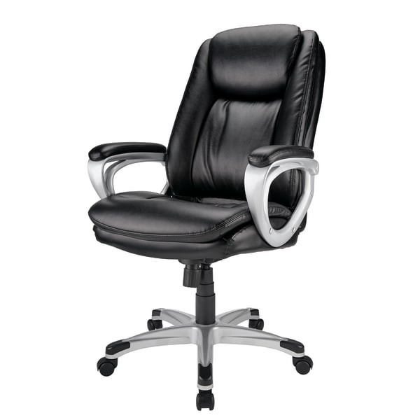 slide 3 of 6, Realspace Treswell Bonded Leather High-Back Executive Chair, Black/Silver, 1 ct