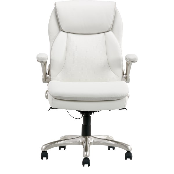 slide 2 of 3, Serta Smart Layers Brinkley Ergonomic Bonded Leather High-Back Manager Chair, White/Silver, 1 ct