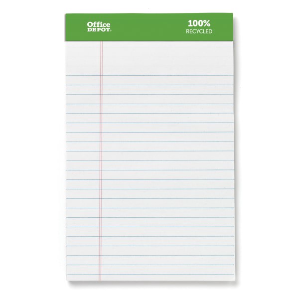 slide 5 of 6, Office Depot Brand Professional Writing Pads, 5" X 8", Narrow Ruled, 50 Sheets, 100% Recycled, White/Green, Pack Of 6 Pads, 6 ct