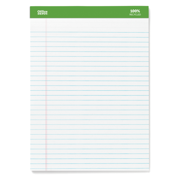 slide 2 of 6, Office Depot Brand Professional Writing Pads, 8-1/2" X 11-3/4", Legal/Wide Ruled, 50 Sheets, 100% Recycled, White, Pack Of 6 Pads, 6 ct