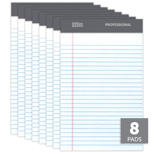 slide 4 of 6, Office Depot Brand Professional Perforated Pads, 5" X 8", Narrow Ruled, 50 Sheets Per Pad, White, Pack Of 8 Pads, 8 ct