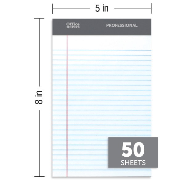 slide 6 of 6, Office Depot Brand Professional Perforated Pads, 5" X 8", Narrow Ruled, 50 Sheets Per Pad, White, Pack Of 8 Pads, 8 ct
