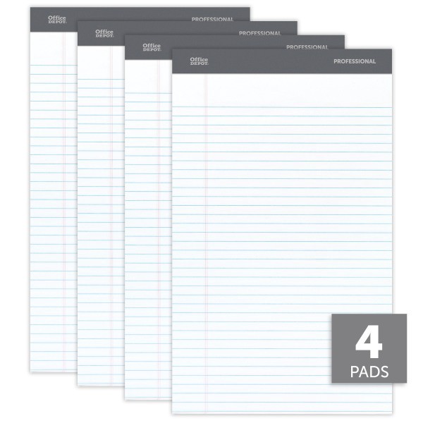 slide 3 of 6, Office Depot Brand Professional Legal Pad, 8 1/2'' X 14'', White, Legal Ruled, 50 Sheets, 4 Pads/Pack, 50 ct