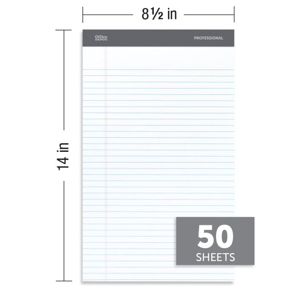slide 2 of 6, Office Depot Brand Professional Legal Pad, 8 1/2'' X 14'', White, Legal Ruled, 50 Sheets, 4 Pads/Pack, 50 ct