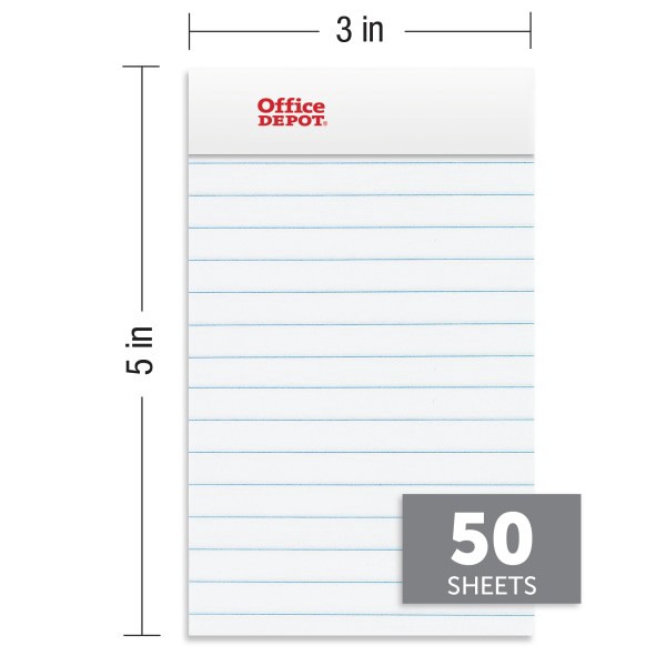 slide 2 of 6, Office Depot Brand Mini Perforated Legal Pad, 3" X 5", White, Pack Of 6 Pads, 6 ct