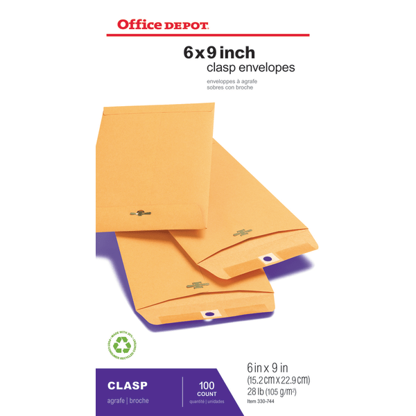 slide 2 of 5, Office Depot Brand 6" X 9" Manila Envelopes, Clasp Closure, Brown Kraft, Box Of 100, 100 ct