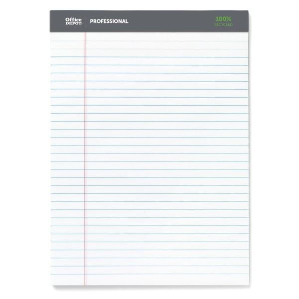slide 5 of 6, Office Depot Brand Professional Writing Pads, 8-1/2" X 11-3/4", Legal/Wide Ruled, 50 Sheets, 100% Recycled, White, Pack Of 3 Pads, 3 ct