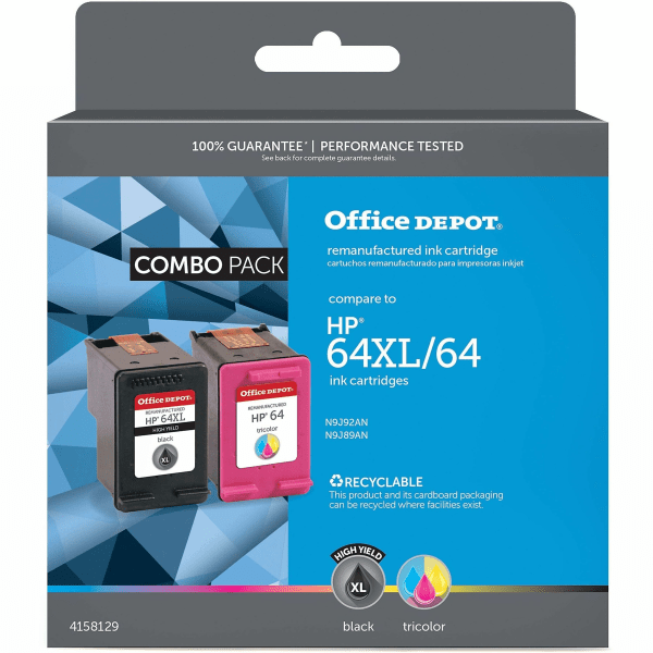 slide 4 of 5, Office Depot Brand Remanufactured High-Yield Black/Standard Yield Tri-Color Ink Cartridge Replacement For Hp 64Xl/64, Od64Xl64Cp, 1 ct