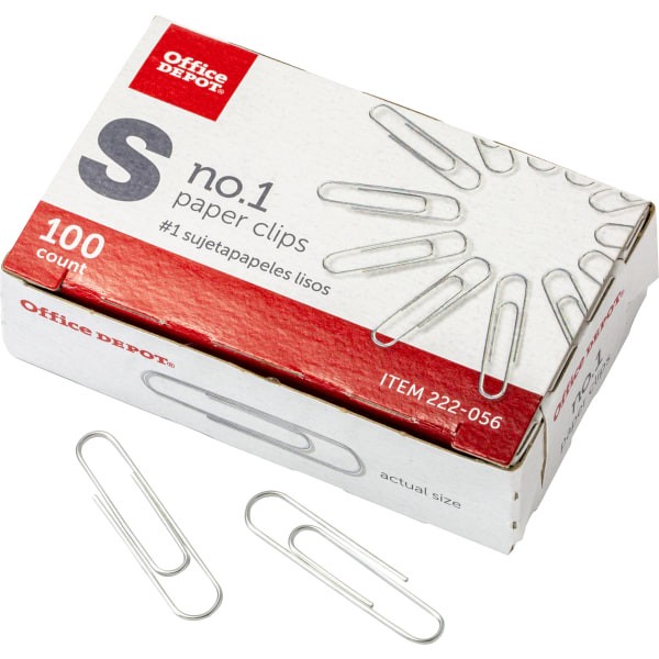 slide 3 of 5, Office Depot Brand Paper Clips, No. 1 Regular, Silver, Box Of 100, 100 ct
