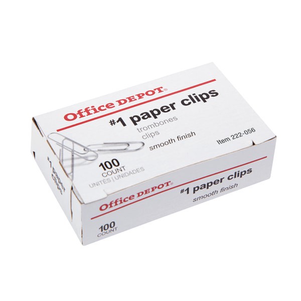 slide 5 of 5, Office Depot Brand Paper Clips, No. 1 Regular, Silver, Box Of 100, 100 ct