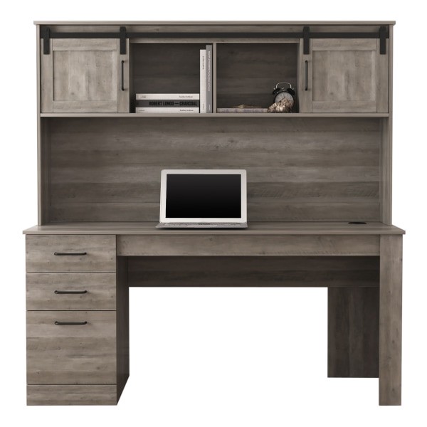 slide 6 of 10, Realspace Peakwood 63"W Desk With Hutch And Wireless Charging, Smoky Brown, 1 ct